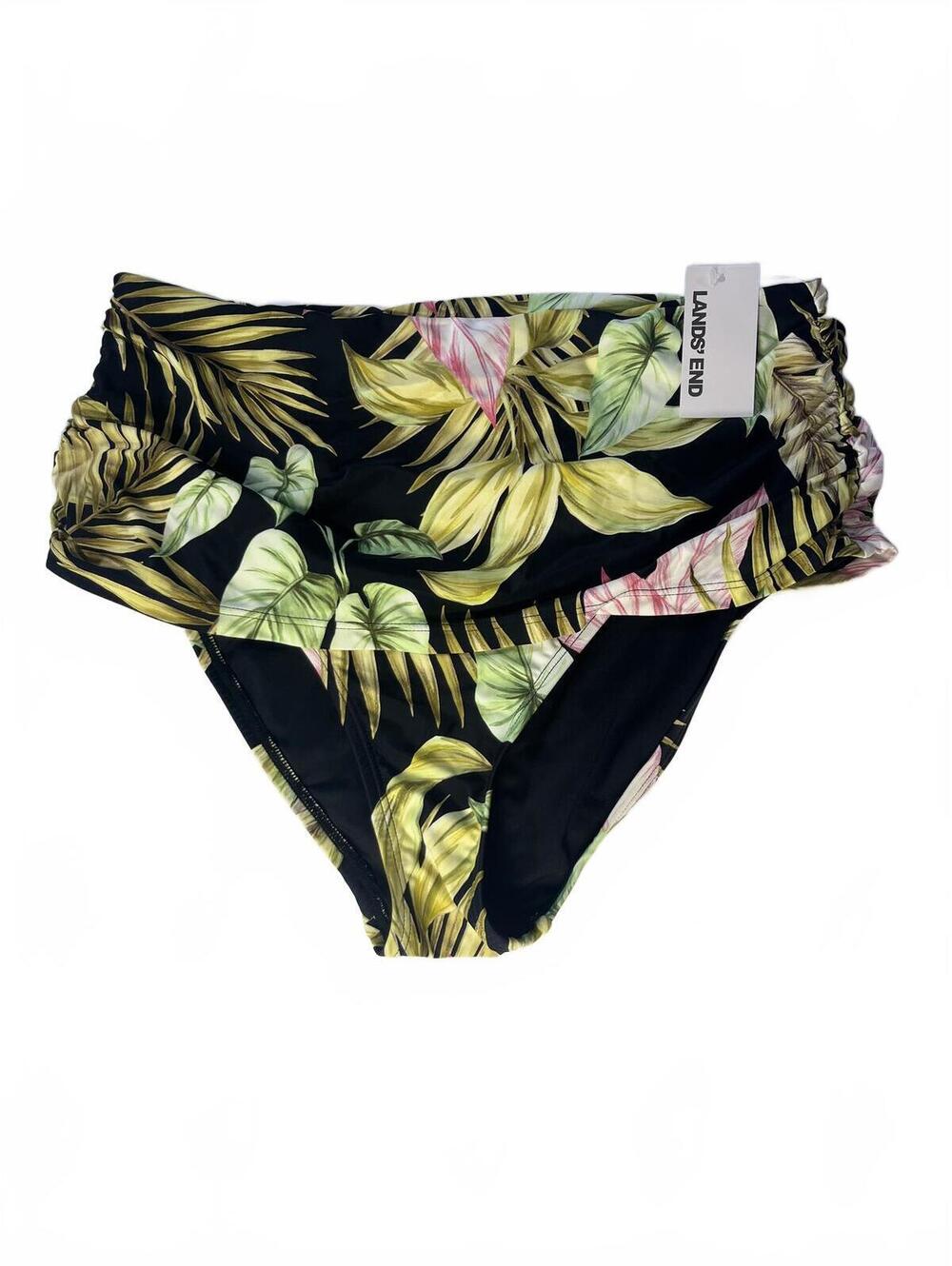 Lands' End Bikini Swim Bottom Women's High Waist Tropical Print Size Medium